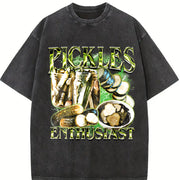 Pickle Enthusiast 90s Vintage Washed T-Shirt in Black
