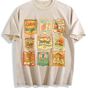 Stars Hollow Connecticut Stamp Lukes Diner Gilmore Girls Vintage Washed T-Shirt in Beige
