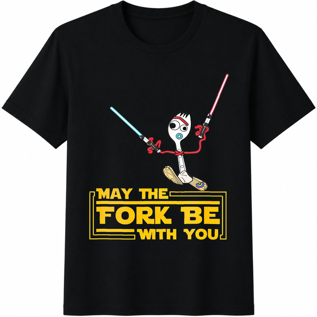 May the Fork Be with You Cotton T-Shirt in Black
