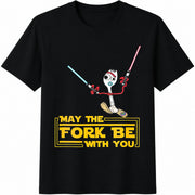 May the Fork Be with You Cotton T-Shirt in Black