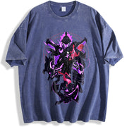 Retro Limited Sung Jin Woo Bellion - Solo Leveling Wash vintage washed oversized T-shirt in Blue