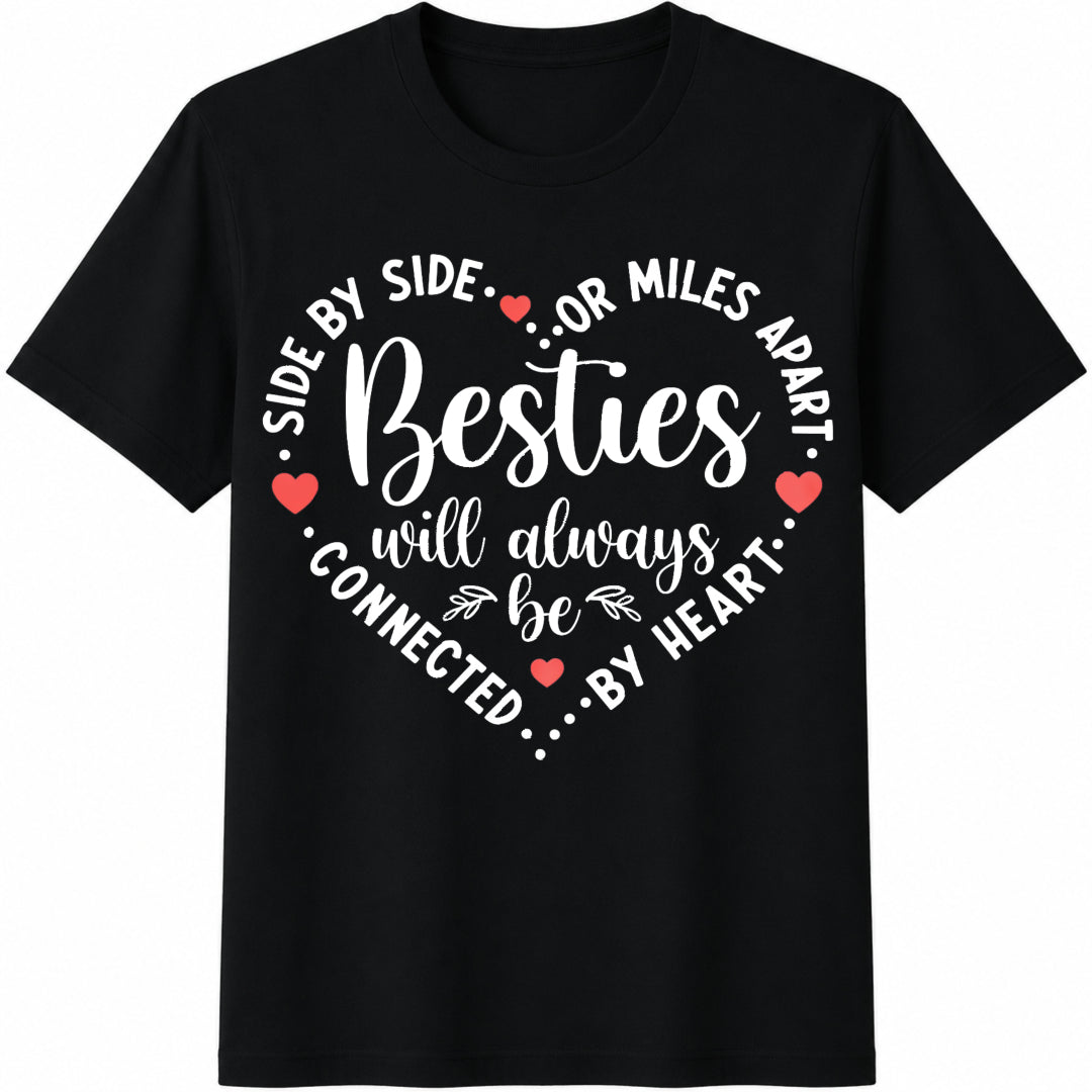Besties Connected by Heart Cotton T-Shirt in Black