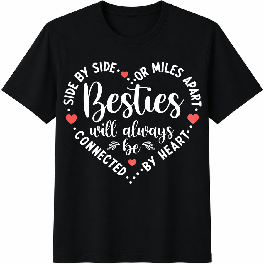 Besties Connected by Heart Cotton T-Shirt in Black