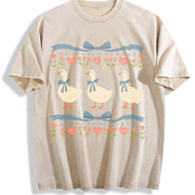 Blue Ribbon Goose Retro Goose Vintage Washed T-Shirt in Beige