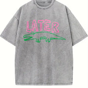 Later Gator Alligator vintage washed oversized T-shirt in Gray