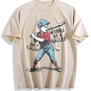 Wanna Be a Baller Shot Caller Vintage Washed T-Shirt in Beige