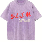 Retro Short-sleeved Vintage Washed T-Shirt in Purple