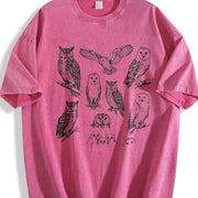 Owl 90s Tattoo Retro ® Y2k Woodland Bird Vintage Washed T-Shirt in Red