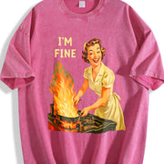 I Am Fine Retro Housewife Vintage Washed T-Shirt in Red