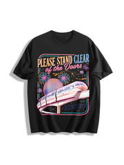 Please Stand Clear of the Doors Cotton T-Shirt in Black