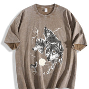 Wolf Lightning Classic 90s Vintage Washed T-Shirt in Brown
