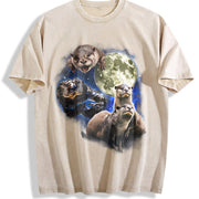 Otters in Galaxy Retro Otter Moon Vintage Washed T-Shirt in Beige