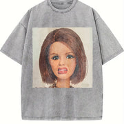 Shocked Brunette Glam Doll Vintage Washed T-Shirt in Gray