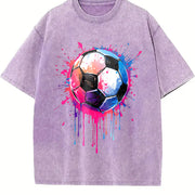 Dripping Soccer Ball Vintage Washed T-Shirt in Purple