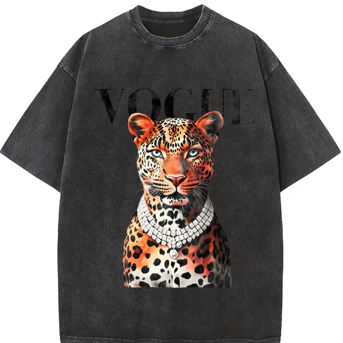 Leopard Vintage Washed T-Shirt in Black