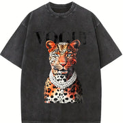 Leopard Vintage Washed T-Shirt in Black