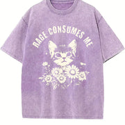 Rage Consumes Me Cute Cat Meme Favorite vintage washed oversized T-shirt in Purple