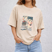 Born To Read Bookish vintage washed oversized T-shirt in Beige