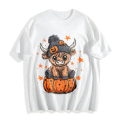 Highland Cow Halloween Cotton T-Shirt in White