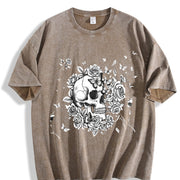 Floral Skull Vintage Washed T-Shirt in Brown
