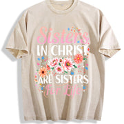 Sisters in Christ Are Sisters for Life Vintage Washed T-Shirt in Beige