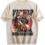 Victor Wemby 90's Style Retro Custom vintage washed oversized T-shirt in Beige
