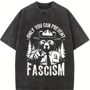 Retro Only You Can Prevent Fascism Raccoon Vintage Washed T-Shirt in Black