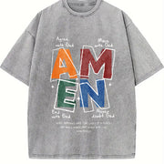 AMEN Agree With God Move With God vintage washed oversized T-shirt in Gray