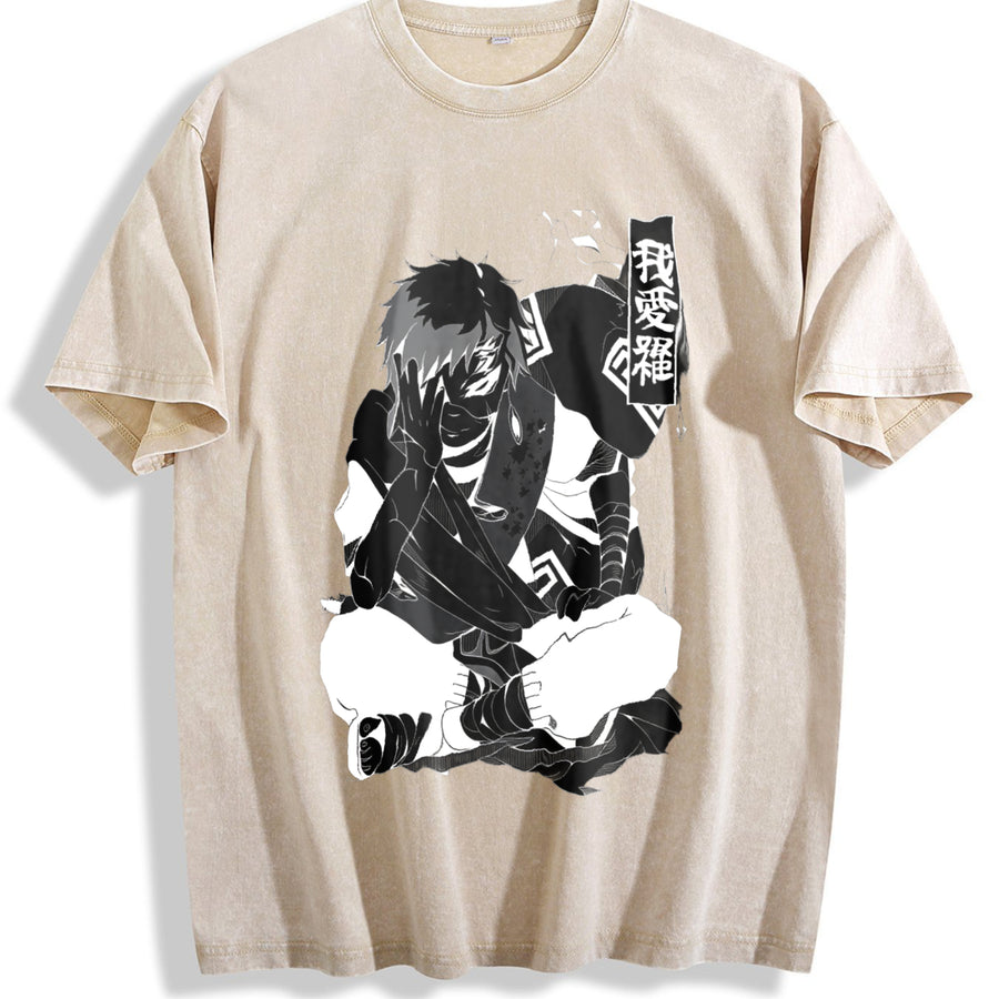 Gaara - Naruto Anime Manga For Anime Fan vintage washed oversized T-shirt in Beige