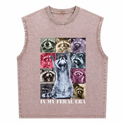 In My Feral Era Raccoon Animal Meme Racoons Team Trash Vintage Washed Tank Top in Brown