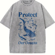 Retro Protect Our Oceans Vintage Washed T-Shirt in Gray