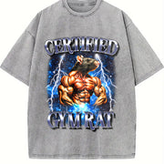 Certified Gym Rat 90s Vintage Washed T-Shirt in Gray