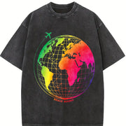 Brave Bound Travel Globe Vintage Washed T-Shirt in Black
