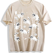 Retro Raccoon in Space 90s Vintage Washed T-Shirt in Beige