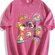 Humor Galaxy- Cat Astronaut Cats in Space Vintage Washed T-Shirt in Red