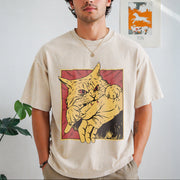 Cat Bite Anime Kitty Vintage Washed T-Shirt in Beige