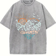 Heart-shaped Sea Sunlight Retro Sports Luokeren Special Vintage Washed T-Shirt in Gray