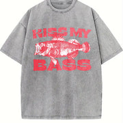 Kiss My Bass Style Fishing Fisher Pink vintage washed oversized T-shirt in Gray