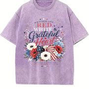 Raised on Red White and Grateful Heart Vintage Washed T-Shirt in Purple