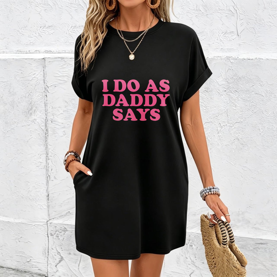 I Follow Dad's Instructions Sleeveless Dress- Black Floral Cotton T-Shirt in Black