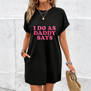 I Follow Dad's Instructions Sleeveless Dress- Black Floral Cotton T-Shirt in Black