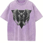 Dark Angel Winged Statue Sleeveless Tank Vintage Washed T-Shirt in Purple