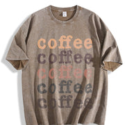 Retro with Coffee (Brownwhite Lettering) Vintage Washed T-Shirt in Brown