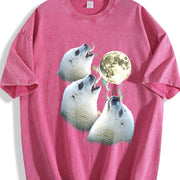 Baby Seal Moon Howling to Moon 90s Vintage Washed T-Shirt in Red