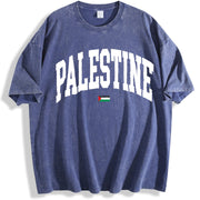 Palestines Flag Hip Hop Harajuku Distressed Festive vintage washed oversized T-shirt in Blue