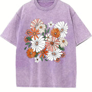 Boho Chic Wildflower Floral vintage washed oversized T-shirt in Purple