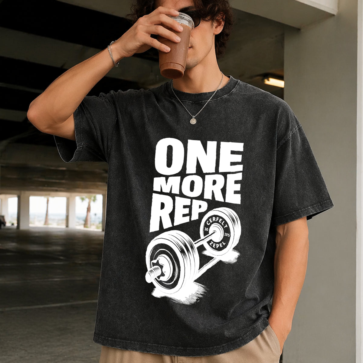 ONE MORE REP Vintage Washed T-Shirt in Black