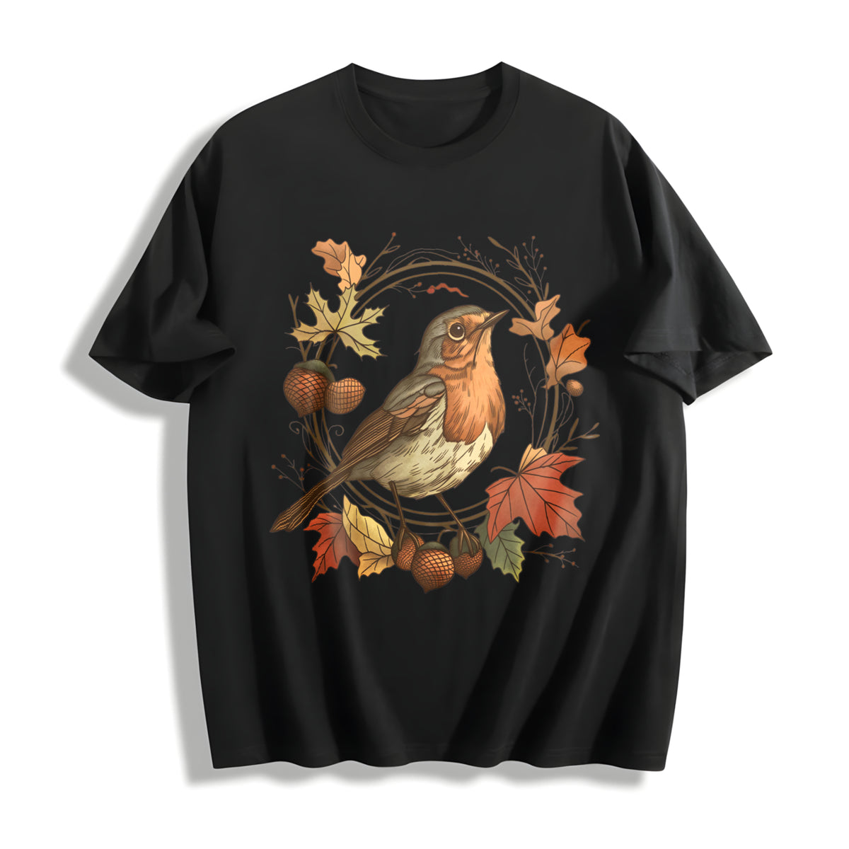 Autumn Bird Fashionable Versatile in Multiple Colors S-xxl Cotton T-Shirt in Black