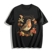Autumn Bird Fashionable Versatile in Multiple Colors S-xxl Cotton T-Shirt in Black