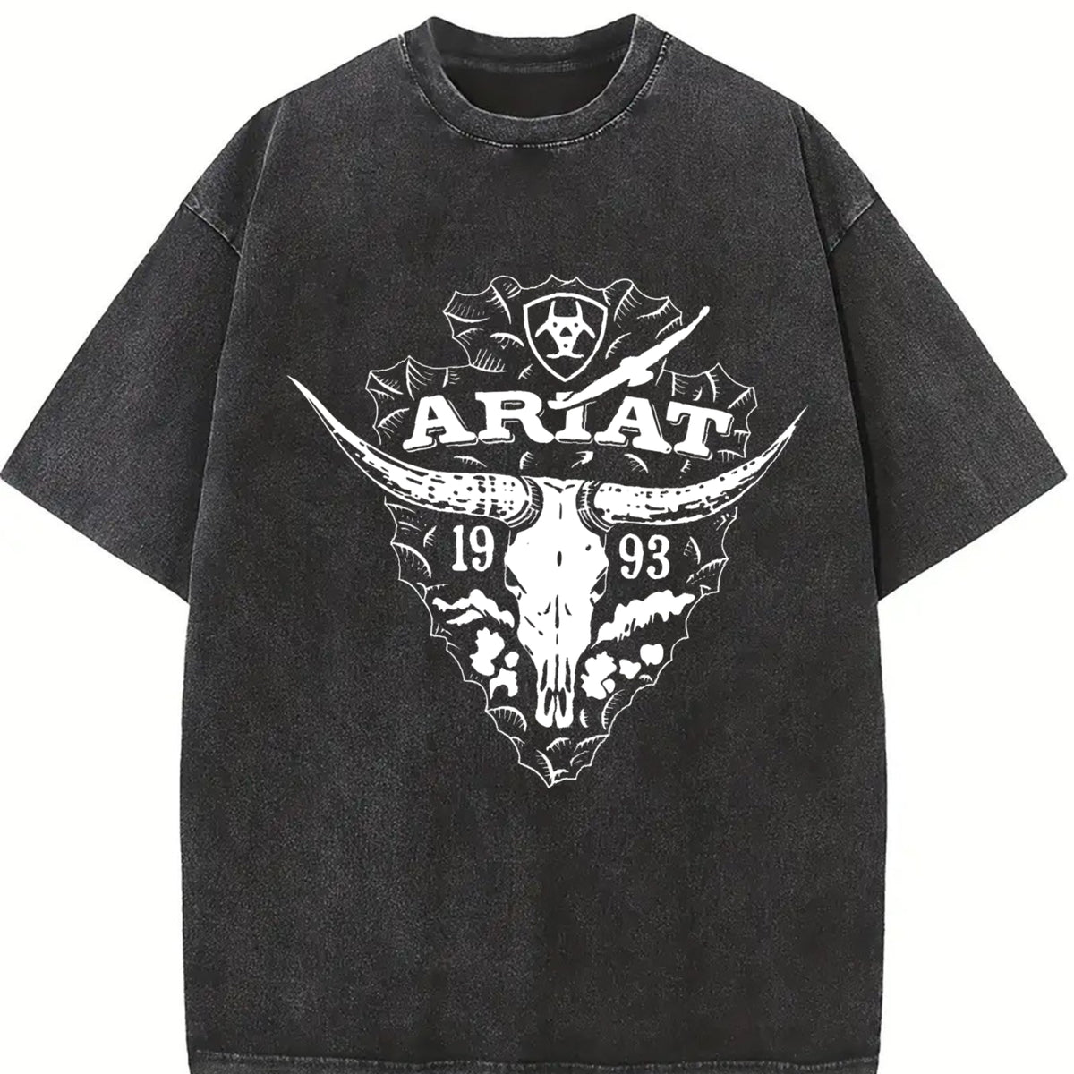 Retro Ariat Bull Skull Vintage Washed T-Shirt in Black